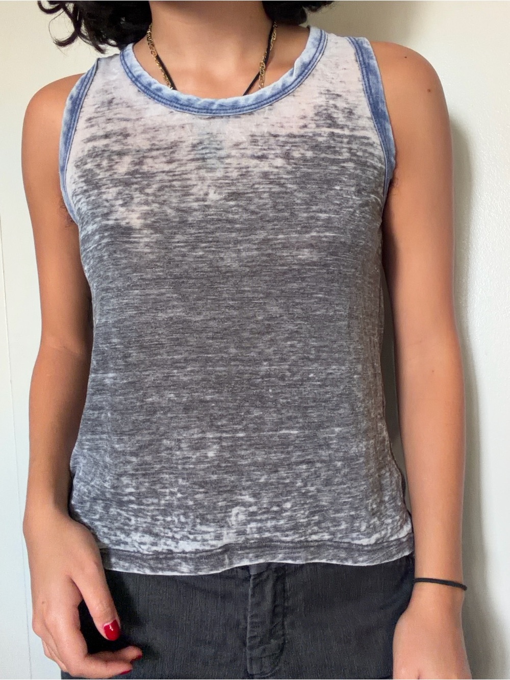 Vintage Havana Girls Gray Burnout Tank with Blue Trim